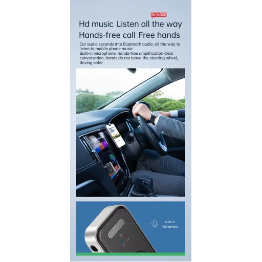 T67 Bluetooth 5.3 hordozható AUX audió vevő és adó, autós kihangosító és sztereó rendszer kompatibilitással - 8