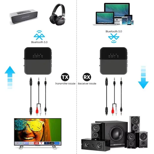 B20 Bluetooth 5.0 vezeték nélküli audió adapter CSR8675 chippel, alacsony késleltetéssel, TV, PC és hifi rendszerekhez - 5