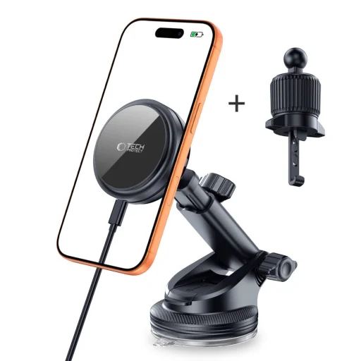 Tech-Protect V9 Arcticboost Magnetic Magsafe Műszerfal & Szellőző Autós Tartó Vezeték Nélküli Töltő 25W Qi2.2 Fekete - 2