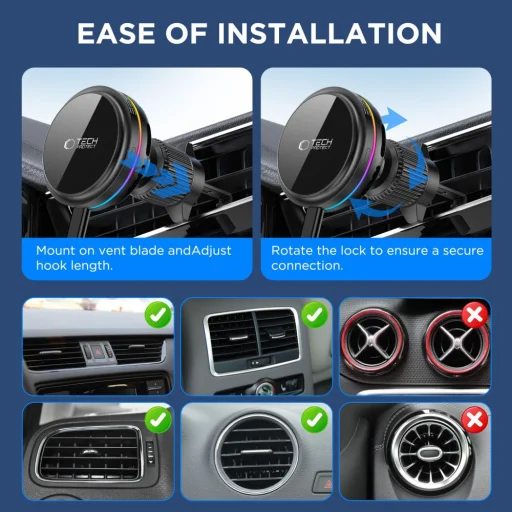 Tech-Protect V9 Arcticboost Magnetic Magsafe Műszerfal & Szellőző Autós Tartó Vezeték Nélküli Töltő 25W Qi2.2 Fekete - 8