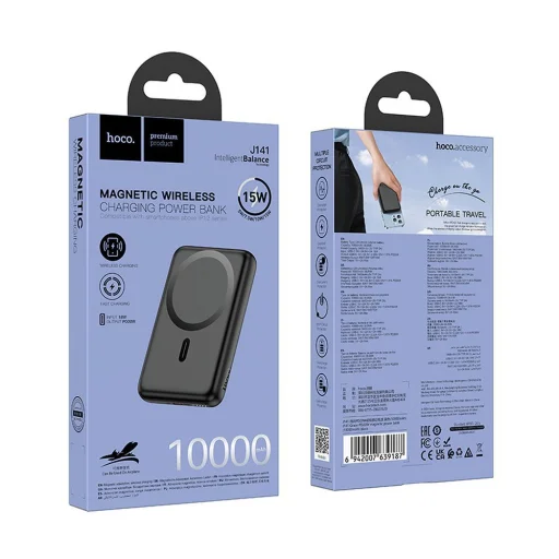 Hoco 10000 mAh Powerbank MagSafe kompatibilis QC PD 2A 20W fekete - 6