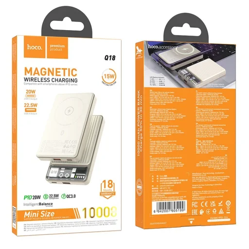 Powerbank kompatibilis MagSafe technológiával Hoco 10000 mAh QC3.0 PD 3A 22,5W Q18 fehér - 3
