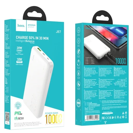 Hoco 10000 mAh QC3.0 PD 3A 20W J87 fehér powerbank - 4