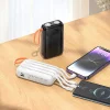 Hoco Powerbank 10000 mAh 2A beépített kábelekkel USB A + USB C + Lightning + Micro USB és dupla lámpa J151 fekete, thumbnail