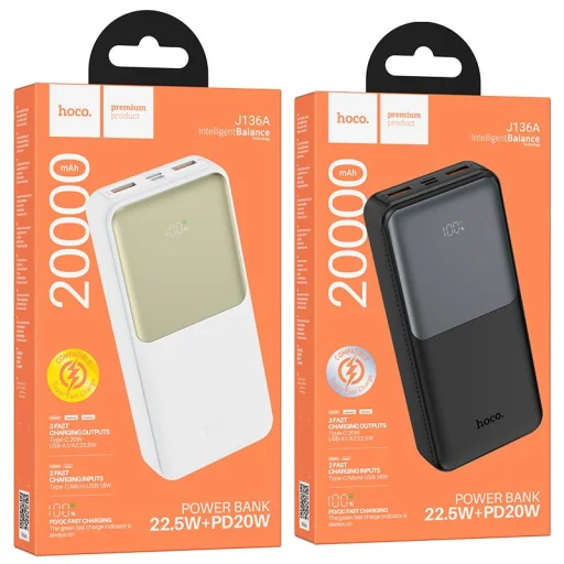 Hoco 20000 mAh QC PD 2A 22,5W J136A fekete Powerbank - 8