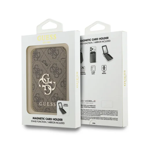 Guess PU 4G Mirror MagSafe Kártyatartó Állvány Barna - 7