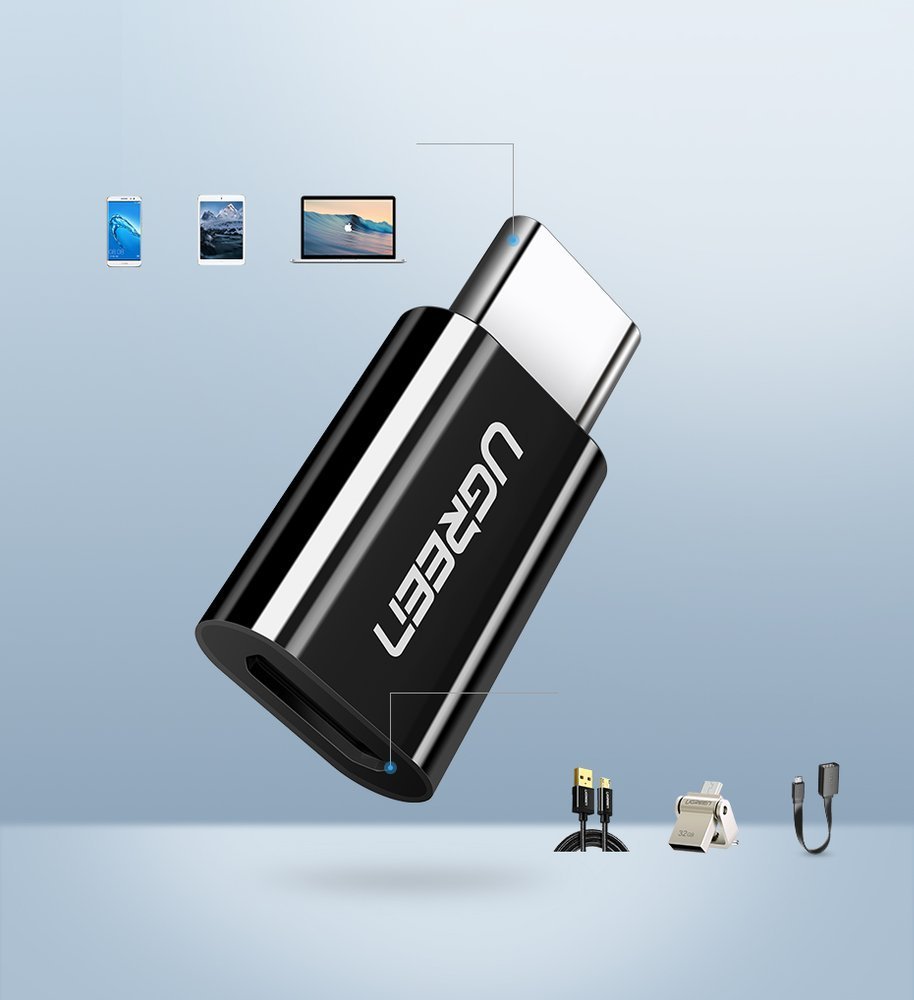 Ugreen micro-USB / USB-C Type-C átalakító adapter fekete-13