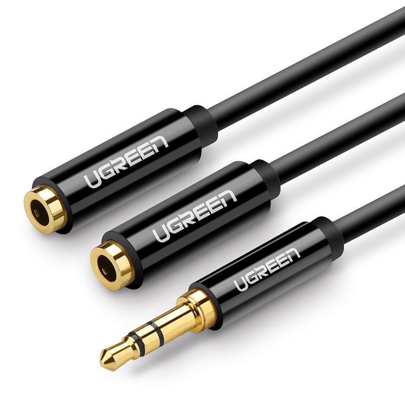 Ugreen AUX 3.5mm-es mini jack elosztó adapter kábel 25cm fekete (20816)-0