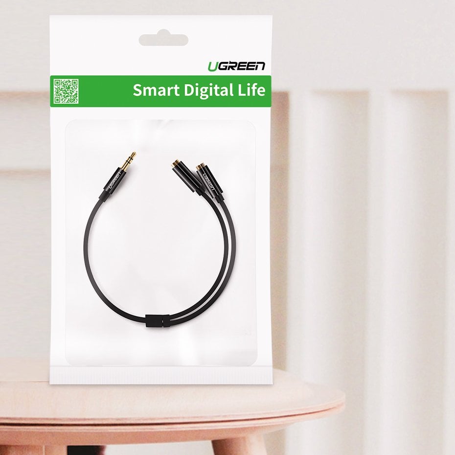 Ugreen AUX 3.5mm-es mini jack elosztó adapter kábel 25cm fekete (20816)-10