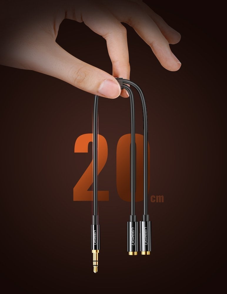 Ugreen AUX 3.5mm-es mini jack elosztó adapter kábel 25cm fekete (20816)-7