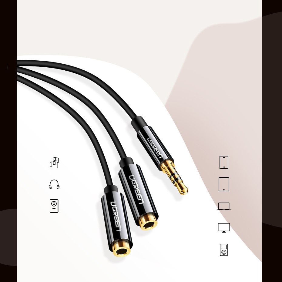Ugreen AUX 3.5mm-es mini jack elosztó adapter kábel 25cm fekete (20816)-11