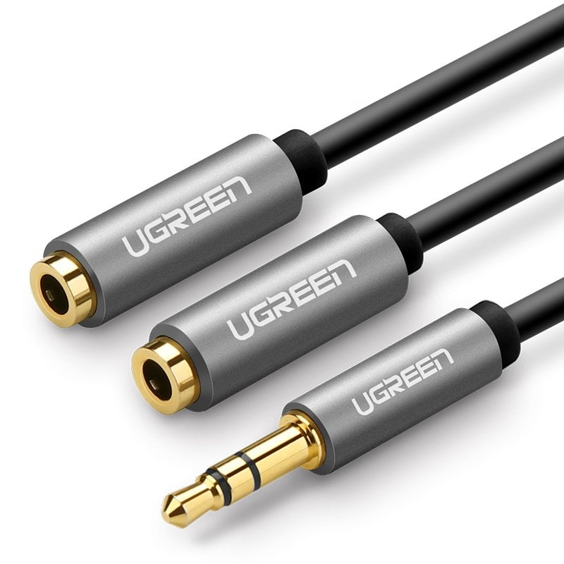Ugreen AUX 3.5mm-es mini jack elosztó adapter kábel 20cm ezüst (10532)-0