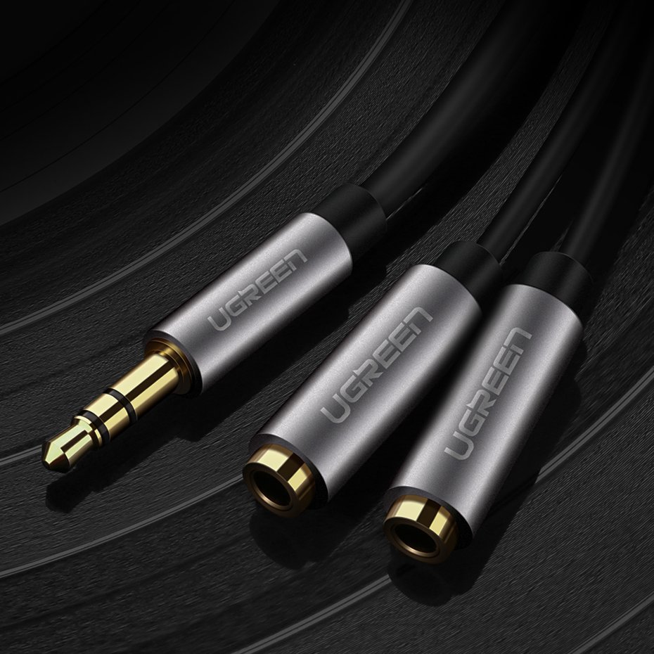 Ugreen AUX 3.5mm-es mini jack elosztó adapter kábel 20cm ezüst (10532)-1