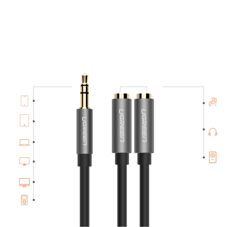 Ugreen AUX 3.5mm-es mini jack elosztó adapter kábel 20cm ezüst (10532)-2