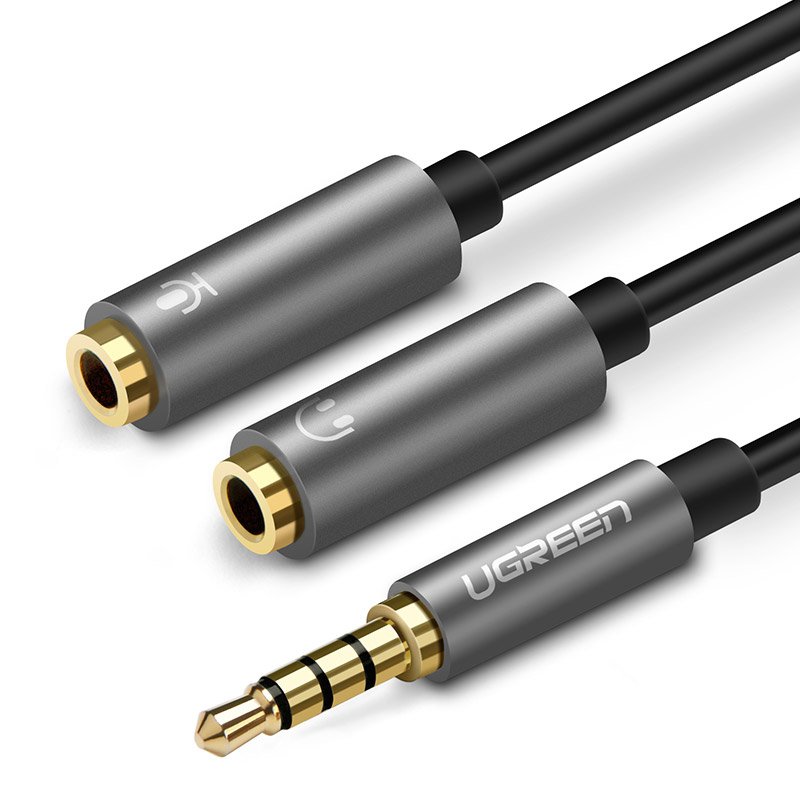 Ugreen AUX 3.5mm-es mini jack elosztó adapterkábel mikrofon bemenettel, 20cm ezüst (30619)-0
