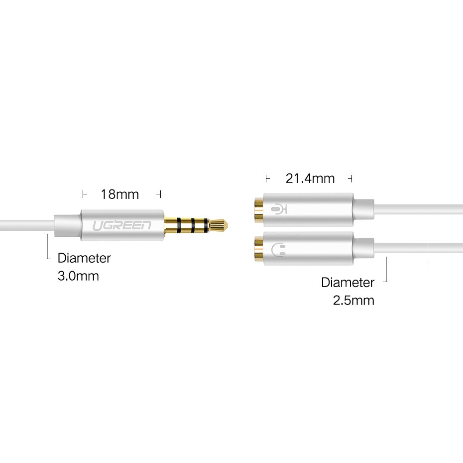 Ugreen AUX 3.5mm-es mini jack elosztó adapterkábel mikrofon bemenettel, 20cm ezüst (30619)-9