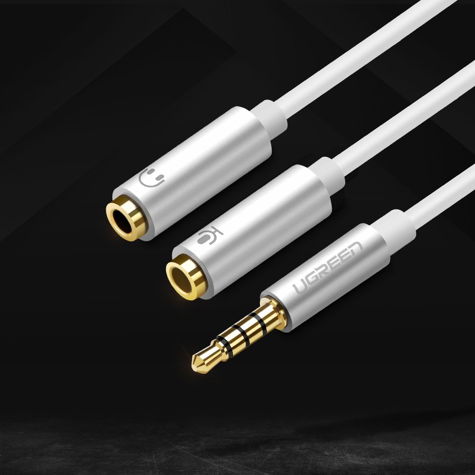 Ugreen AUX 3.5mm-es mini jack elosztó adapterkábel mikrofon bemenettel, 20cm ezüst (30619)-1