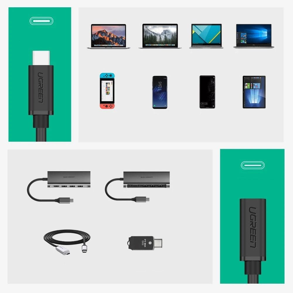 Ugreen USB Type-C 3.1 apa - USB Type-C 3.1 anya kábelhosszabbító 0.5m fekete-6