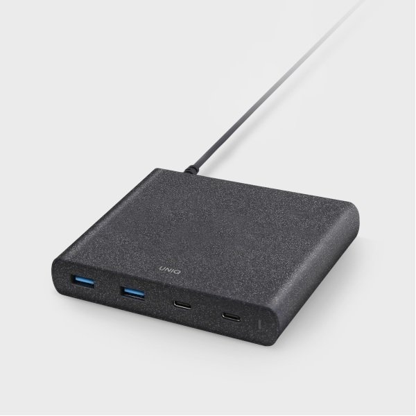 UNIQ Surge 90W 2xUSB Quick Charge 3.0 + 2xUSB-C PD 3.0 HUB, töltőállomás szénfekete-0
