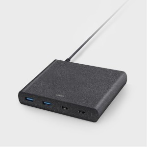 UNIQ Surge 90W 2xUSB Quick Charge 3.0 + 2xUSB-C PD 3.0 HUB, töltőállomás szénfekete