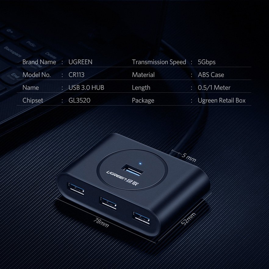 Ugreen USB 3.0 OTG elosztó 4x USB fekete (20290)-7