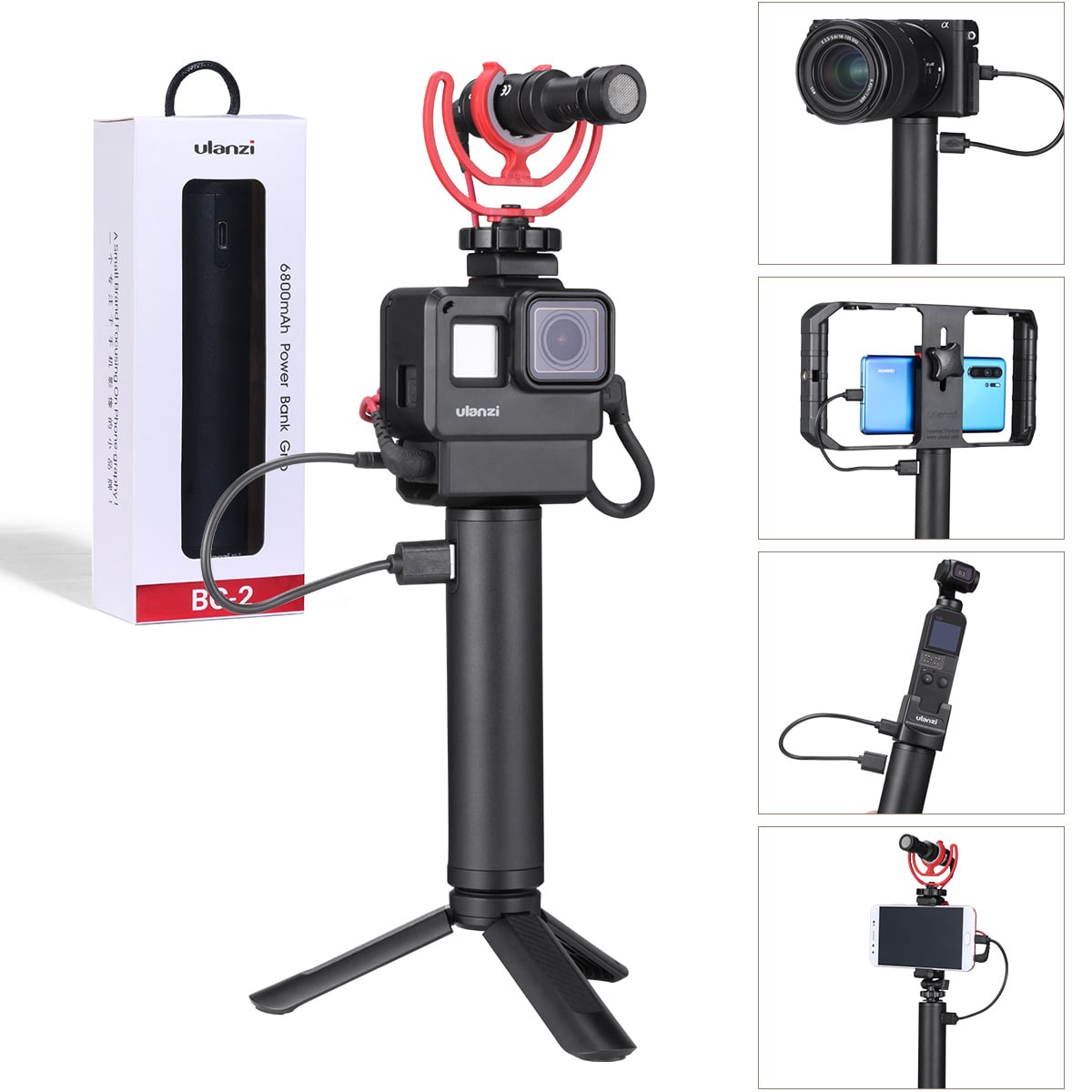 ULANZI BG-2 akkumulátor grip, markolat 6800mAh powerbank 1/4 csatlakozással-7
