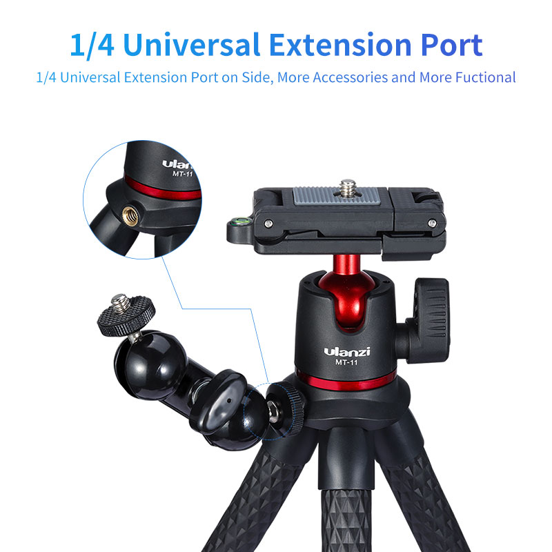 ULANZI MT-11 flexibilis mini tripod, állvány 360 fokos gömbfejjel, mobiltelefon tartóval, 1/4-es csatlakozással (1907)-4