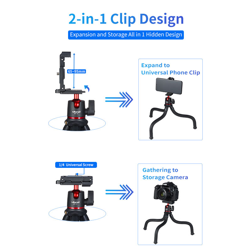 ULANZI MT-11 flexibilis mini tripod, állvány 360 fokos gömbfejjel, mobiltelefon tartóval, 1/4-es csatlakozással (1907)-3