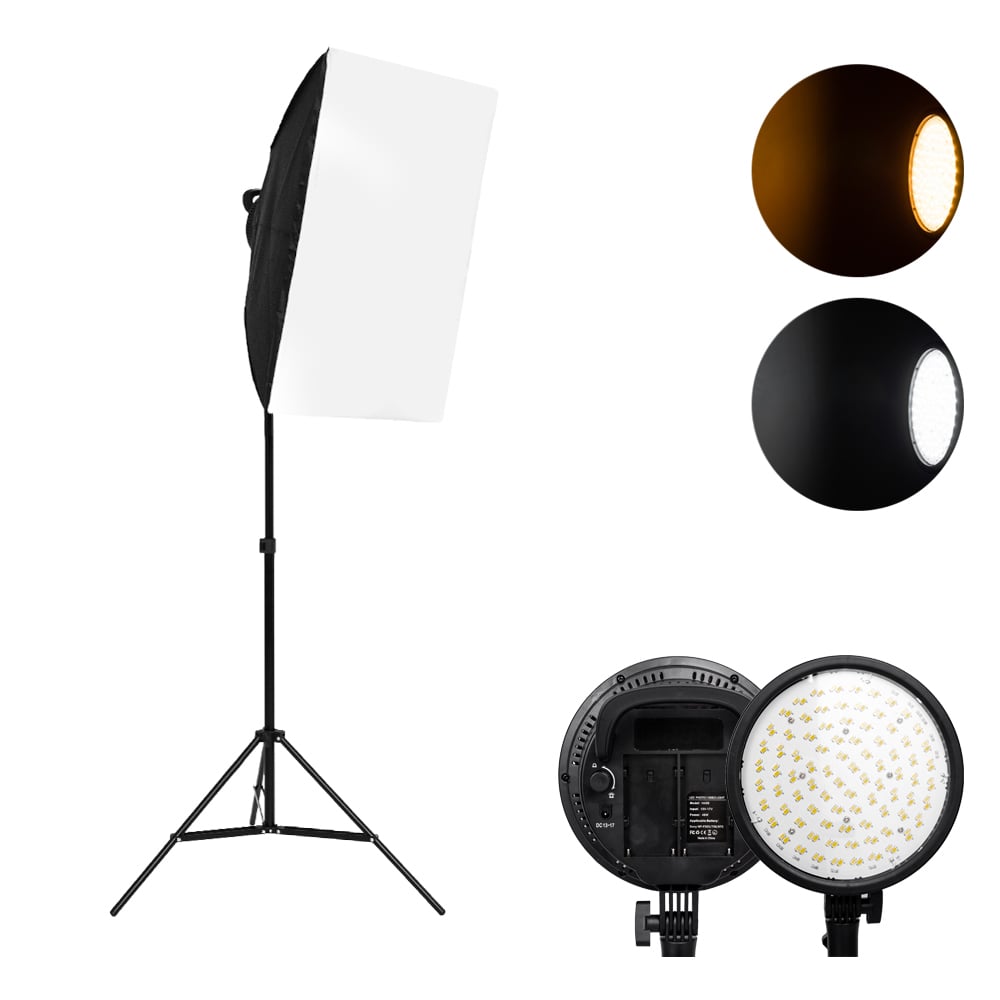Softbox 1db 48W LED 3200-5600K tápegységgel, NP-F akkumulátor foglalattal 1db 2M állvánnyal-8