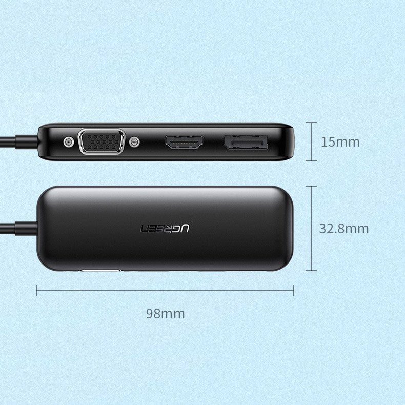 Ugreen adapter konverter VGA / DisplayPort V1.2a / HDMI V2.0b 4K@60 Hz - USB Type C fekete (60568 CM260)-2