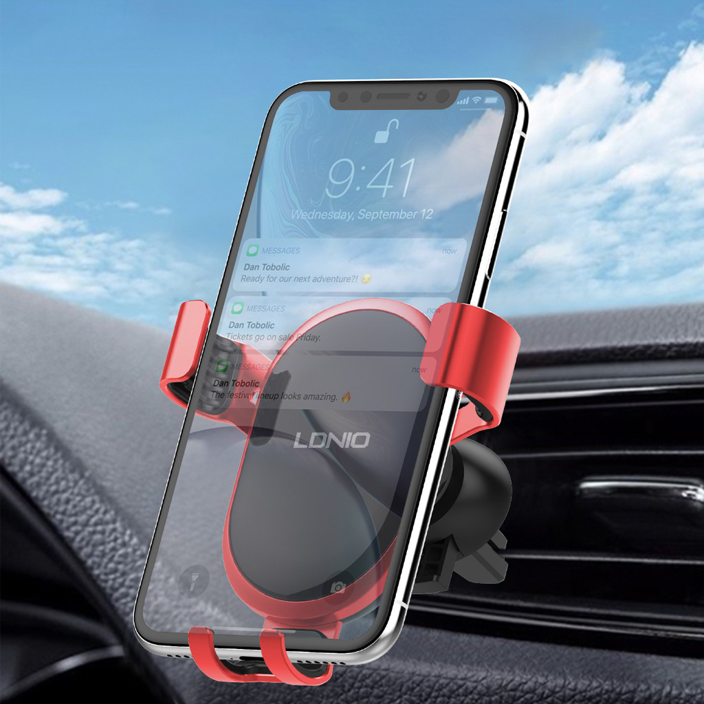 Szellőzőre rögzíthető autós telefontartó LDNIO MG01 Gravity Univerzális fekete/piros-1