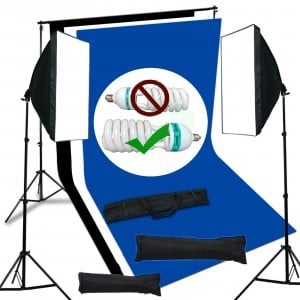 Softbox szett 2x7200lm, 1,6x5m hátterekkel, 2x2m állvánnyal (kék/fekete/fehér)