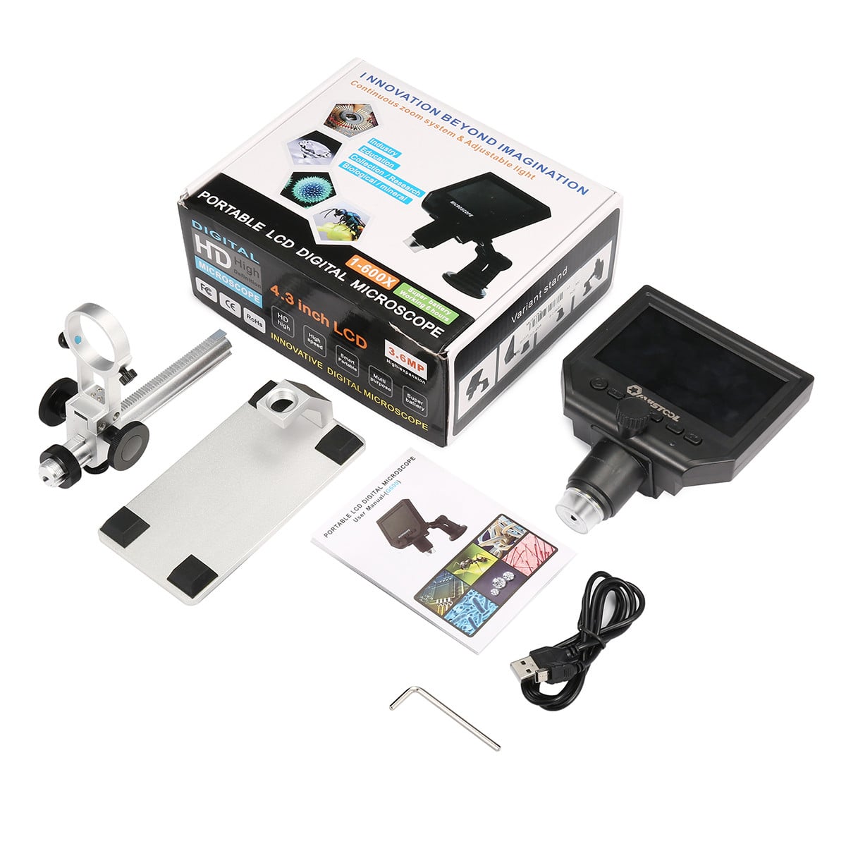 Hordozható USB-s elektromos mikroszkóp 4.3 colos HD LCD kijelzővel, LED világítással x600-4