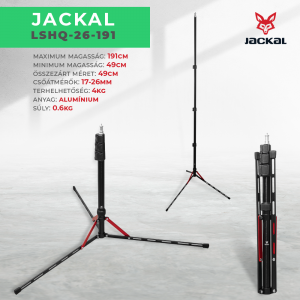 Jackal LSHQ-26-191 alumínium lámpatartó stúdió állvány, vakuállvány 191cm, spigot fejjel