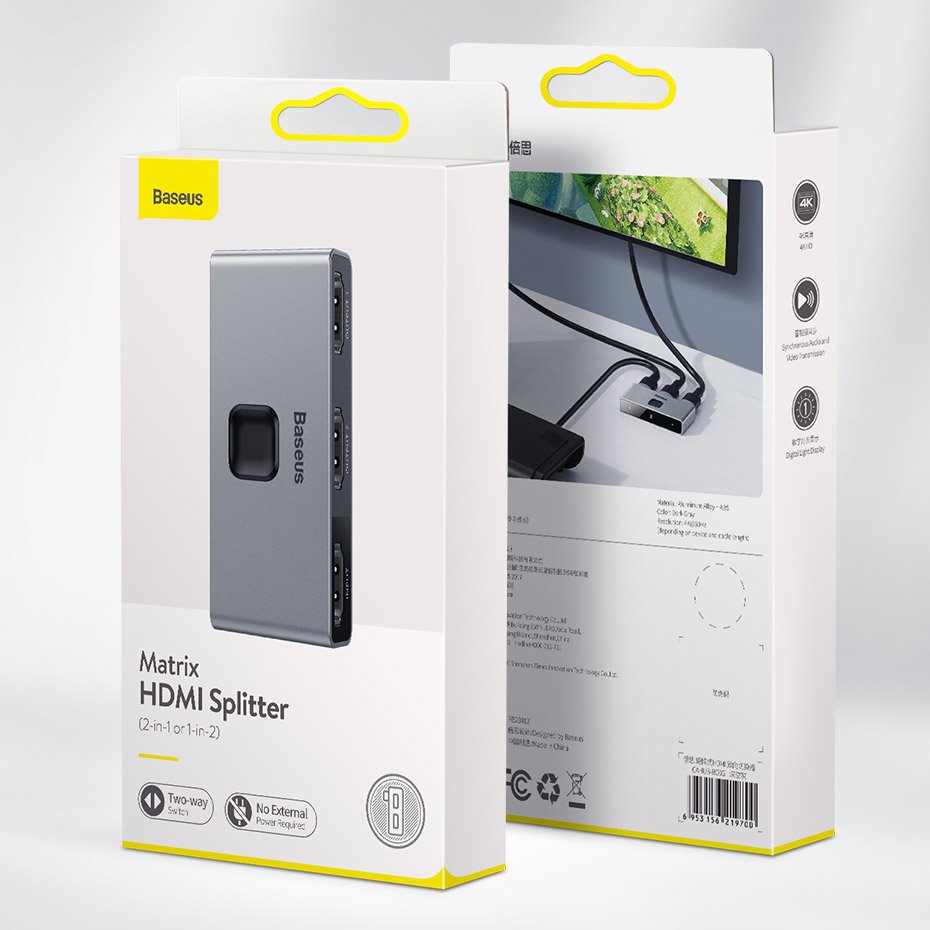 Baseus kétirányú HDMI - 2x HDMI splitter elosztó switcher 4K / 30 Hz szürke (CAHUB-BC0G)-22