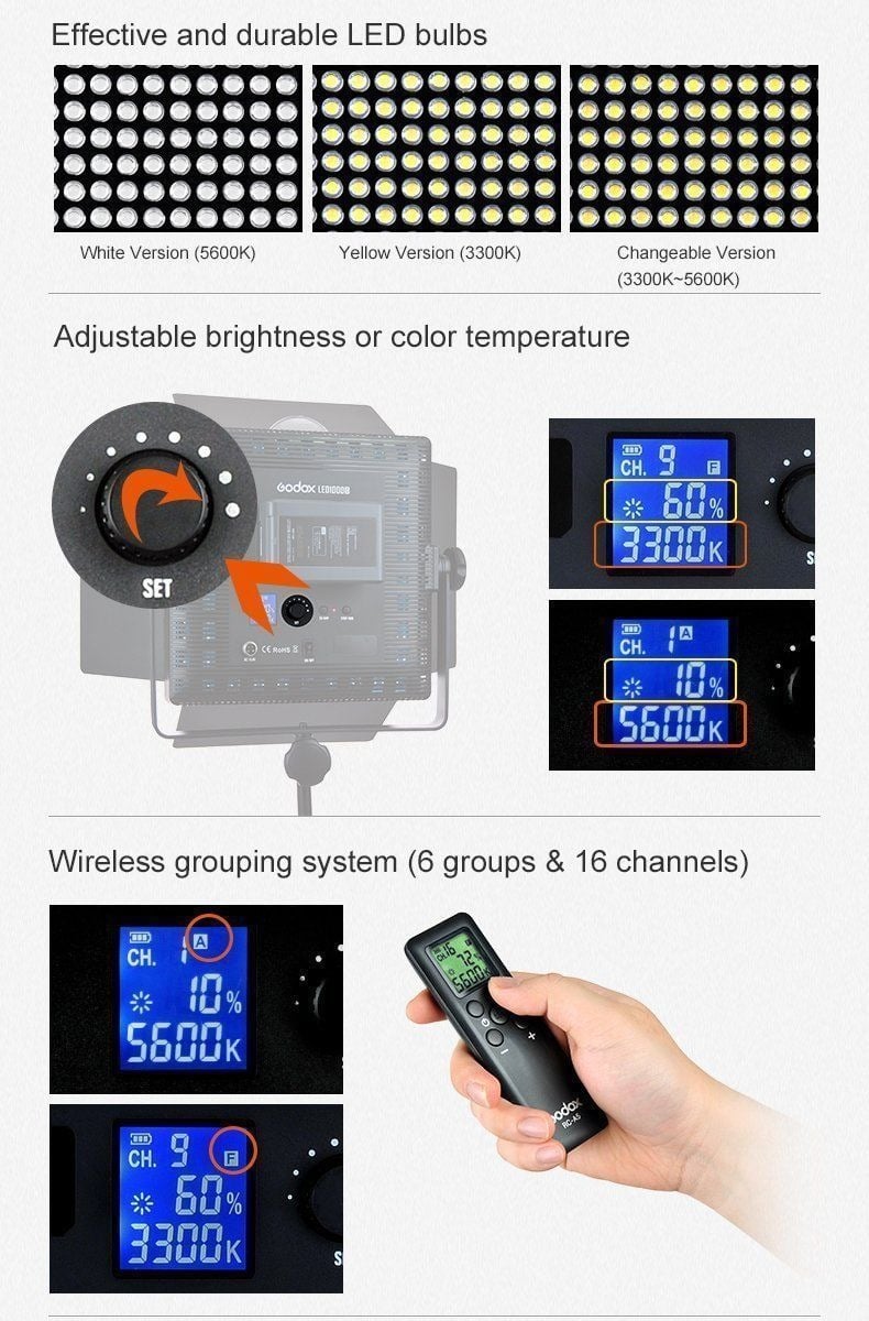 Godox LED500C LED lámpa, videólámpa 32W 3300K-5600K-5