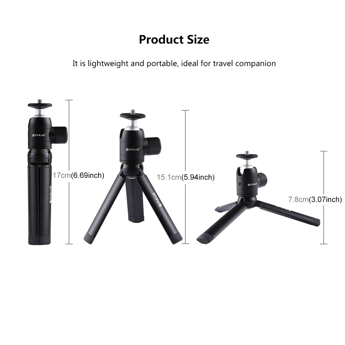 PULUZ PKT44 alumínium asztali állvány, mini tripod gömbfejjel 1/4 csatlakozással-1