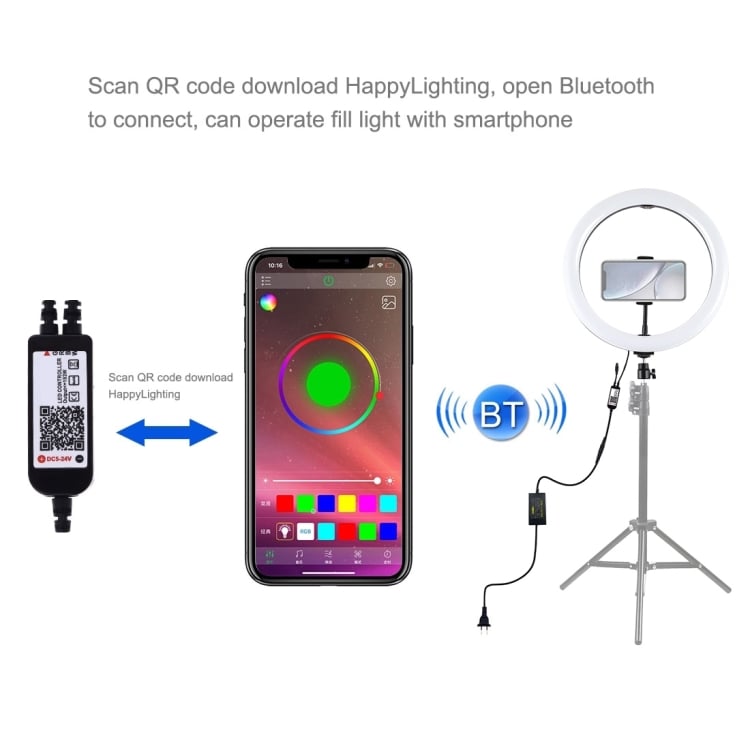 PULUZ 30cm RGB LED körlámpa, körfény ring light, 2m állvánnyal, bluetooth vezérléssel (iOS, Android) 30W-7