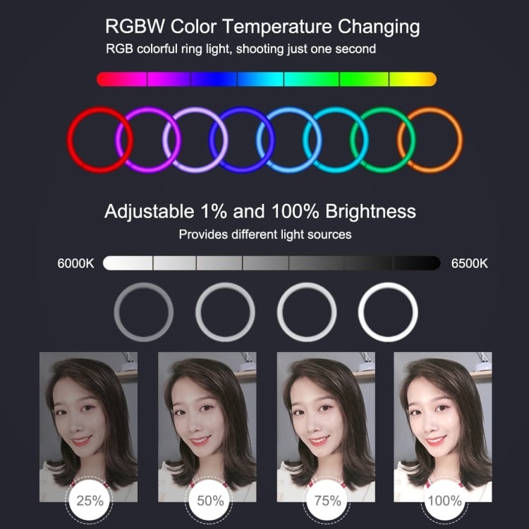 PULUZ 30cm RGB LED körlámpa, körfény ring light, 2m állvánnyal, bluetooth vezérléssel (iOS, Android) 30W-6
