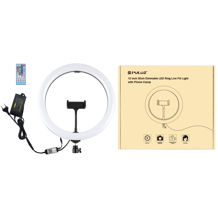 PULUZ 30cm RGB LED körlámpa, körfény ring light, 2m állvánnyal, bluetooth vezérléssel (iOS, Android) 30W-1