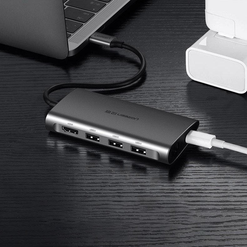 Ugreen USB Type-C HUB 3x USB 3.0 / SD és micro SD kártyaolvasó / RJ45 1000Mbps hálózati adapter / HDMI szürke (50538)-12