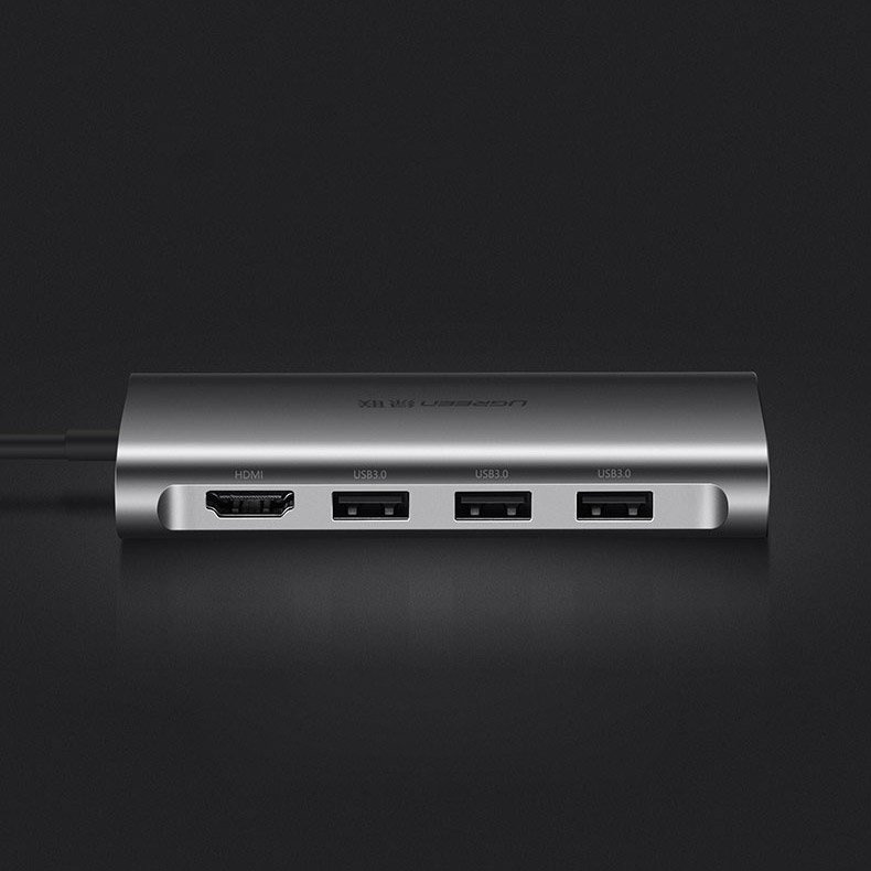 Ugreen USB Type-C HUB 3x USB 3.0 / SD és micro SD kártyaolvasó / RJ45 1000Mbps hálózati adapter / HDMI szürke (50538)-10