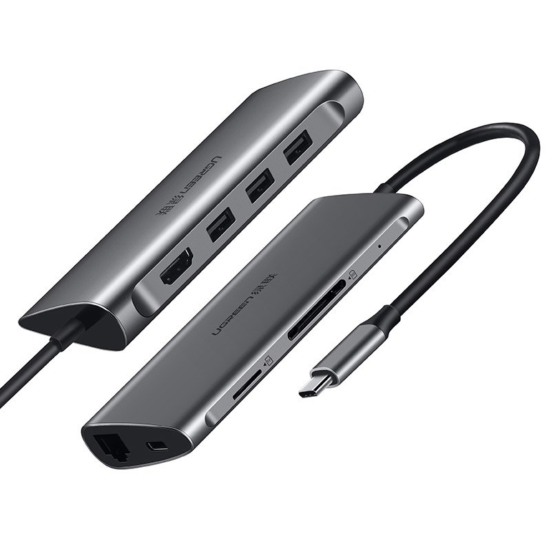 Ugreen USB Type-C HUB 3x USB 3.0 / SD és micro SD kártyaolvasó / RJ45 1000Mbps hálózati adapter / HDMI szürke (50538)-13