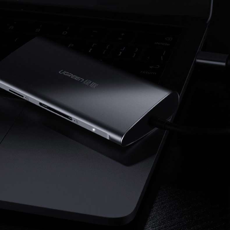 Ugreen USB Type-C HUB 3x USB 3.0 / SD és micro SD kártyaolvasó / RJ45 1000Mbps hálózati adapter / HDMI szürke (50538)-2