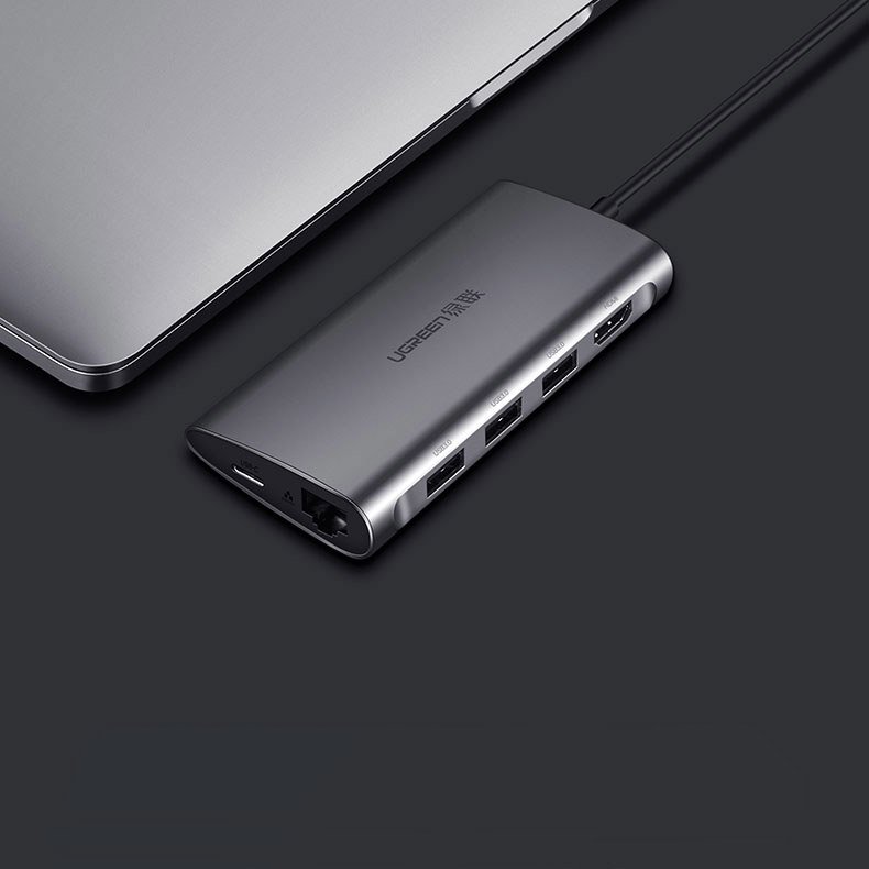 Ugreen USB Type-C HUB 3x USB 3.0 / SD és micro SD kártyaolvasó / RJ45 1000Mbps hálózati adapter / HDMI szürke (50538)-4