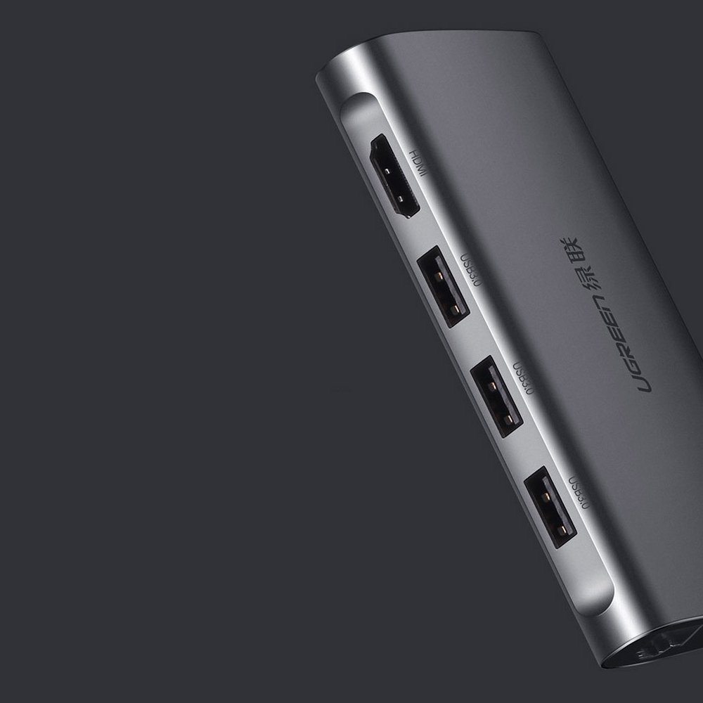 Ugreen USB Type-C HUB 3x USB 3.0 / SD és micro SD kártyaolvasó / RJ45 1000Mbps hálózati adapter / HDMI szürke (50538)-3