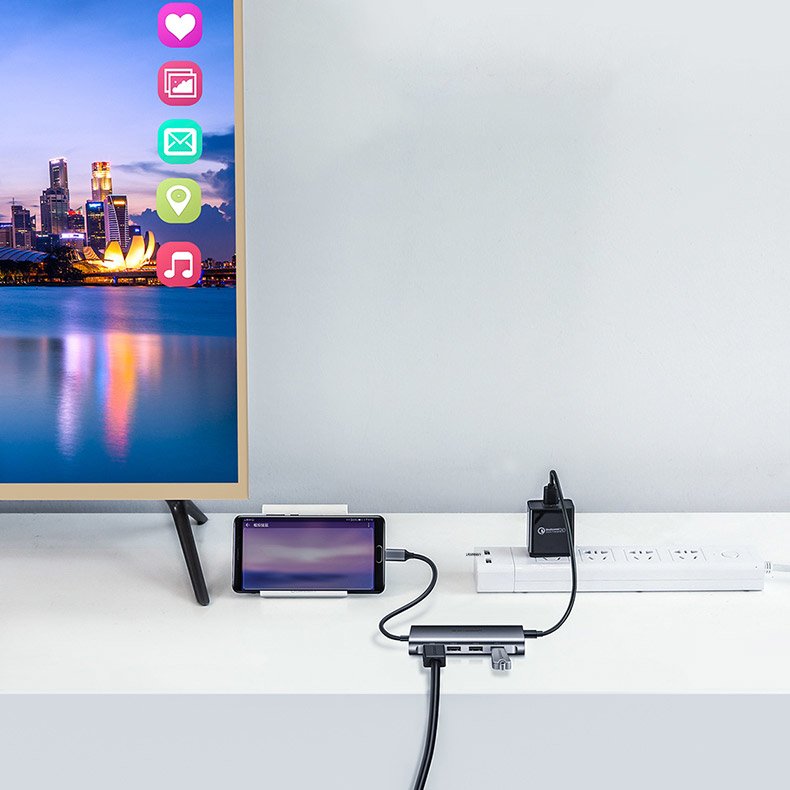 Ugreen USB Type-C HUB 3x USB 3.0 / SD és micro SD kártyaolvasó / RJ45 1000Mbps hálózati adapter / HDMI szürke (50538)-6