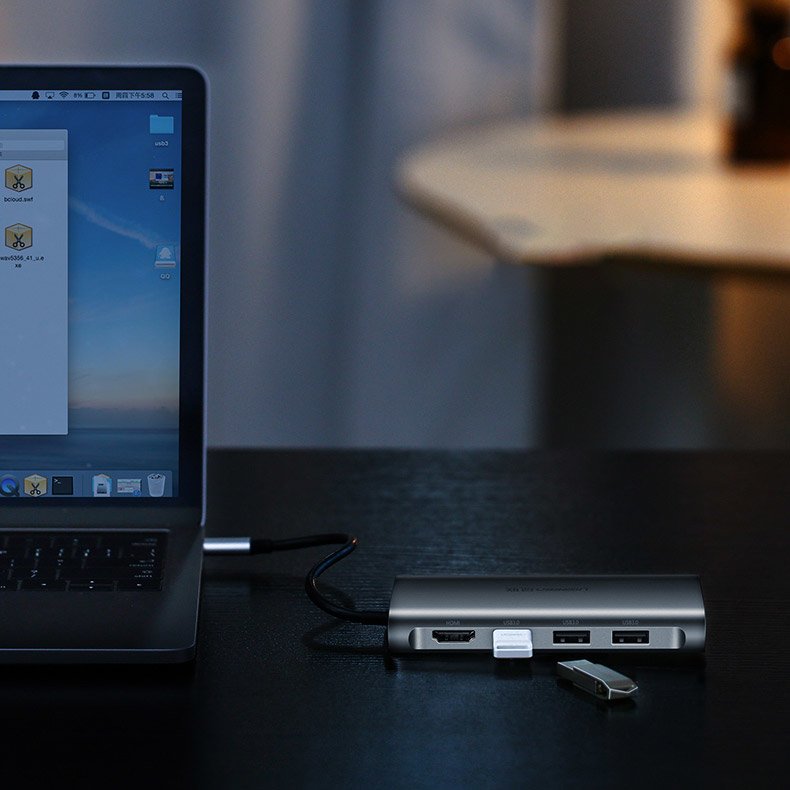 Ugreen USB Type-C HUB 3x USB 3.0 / SD és micro SD kártyaolvasó / RJ45 1000Mbps hálózati adapter / HDMI szürke (50538)-1