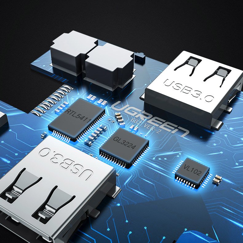 Ugreen USB Type-C HUB 3x USB 3.0 / SD és micro SD kártyaolvasó / RJ45 1000Mbps hálózati adapter / HDMI szürke (50538)-14