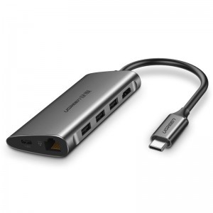 Ugreen USB Type-C HUB 3x USB 3.0 / SD és micro SD kártyaolvasó / RJ45 1000Mbps hálózati adapter / HDMI szürke (50538)